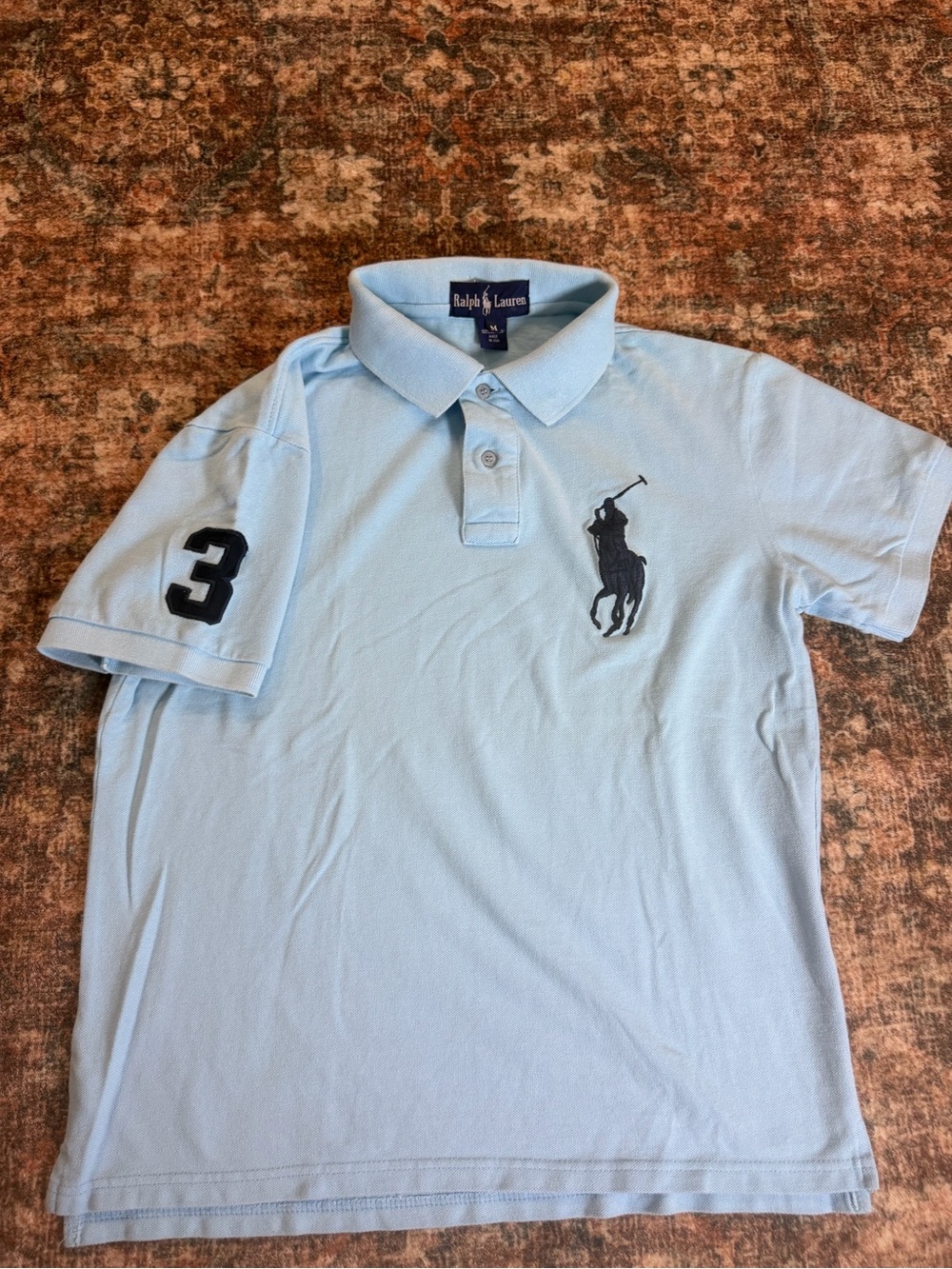 Ralph Lauren Big Pony Women’s M Light Blue Made in USA Short Sleeve Polo Shirt